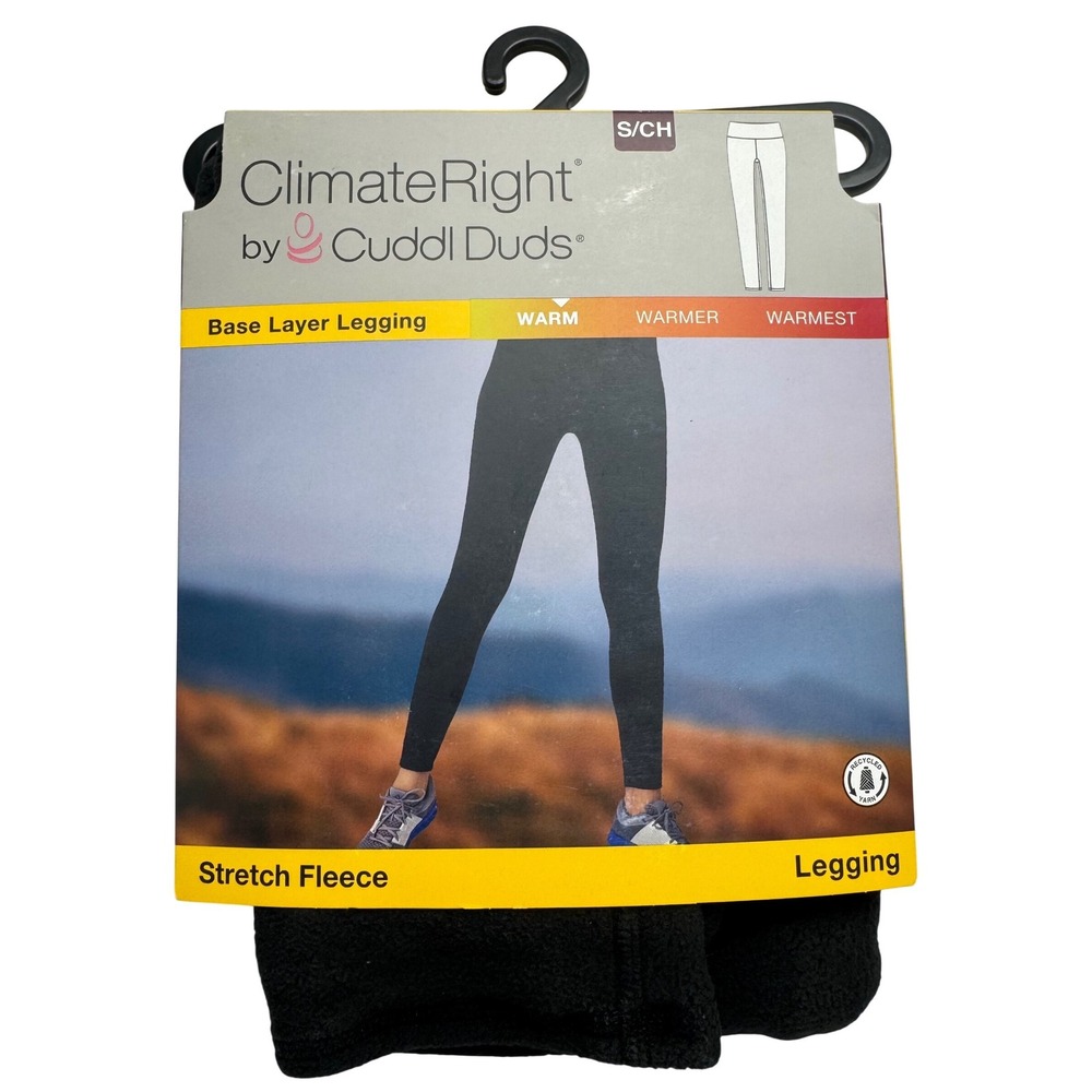 ClimateRight by Cuddl Duds Womens Stretch Fleece Base Layer Leggings Black Small